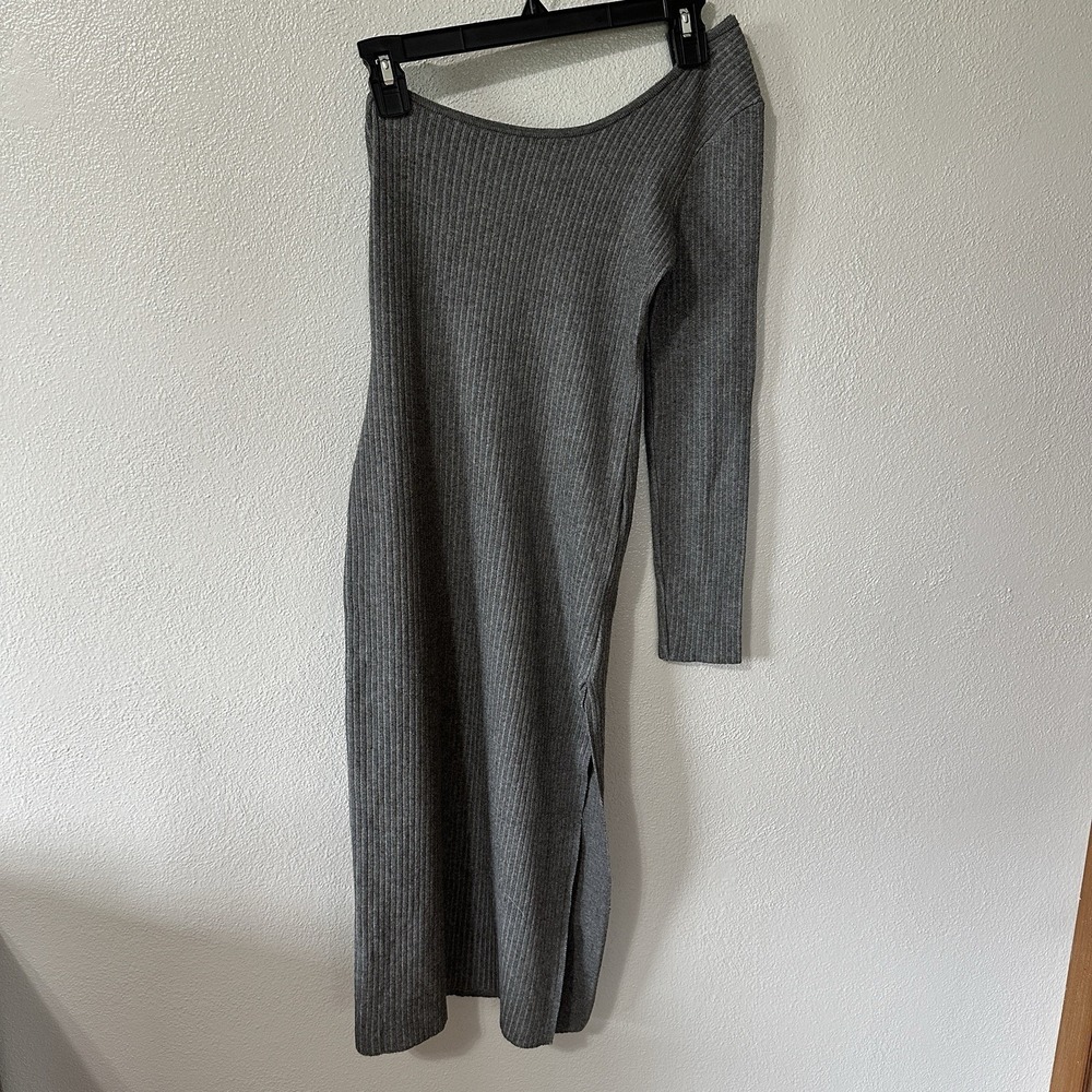 Akira Chicago Red Label‎ Bodycon Midi Dress Gray One Shoulder Sleeve Size Medium